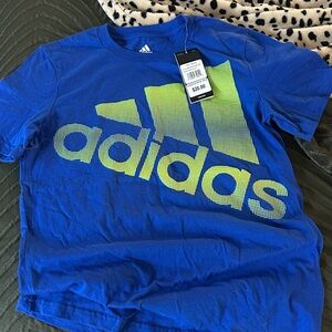 Adidas Vibrant Blue Tee with Neon Logo M